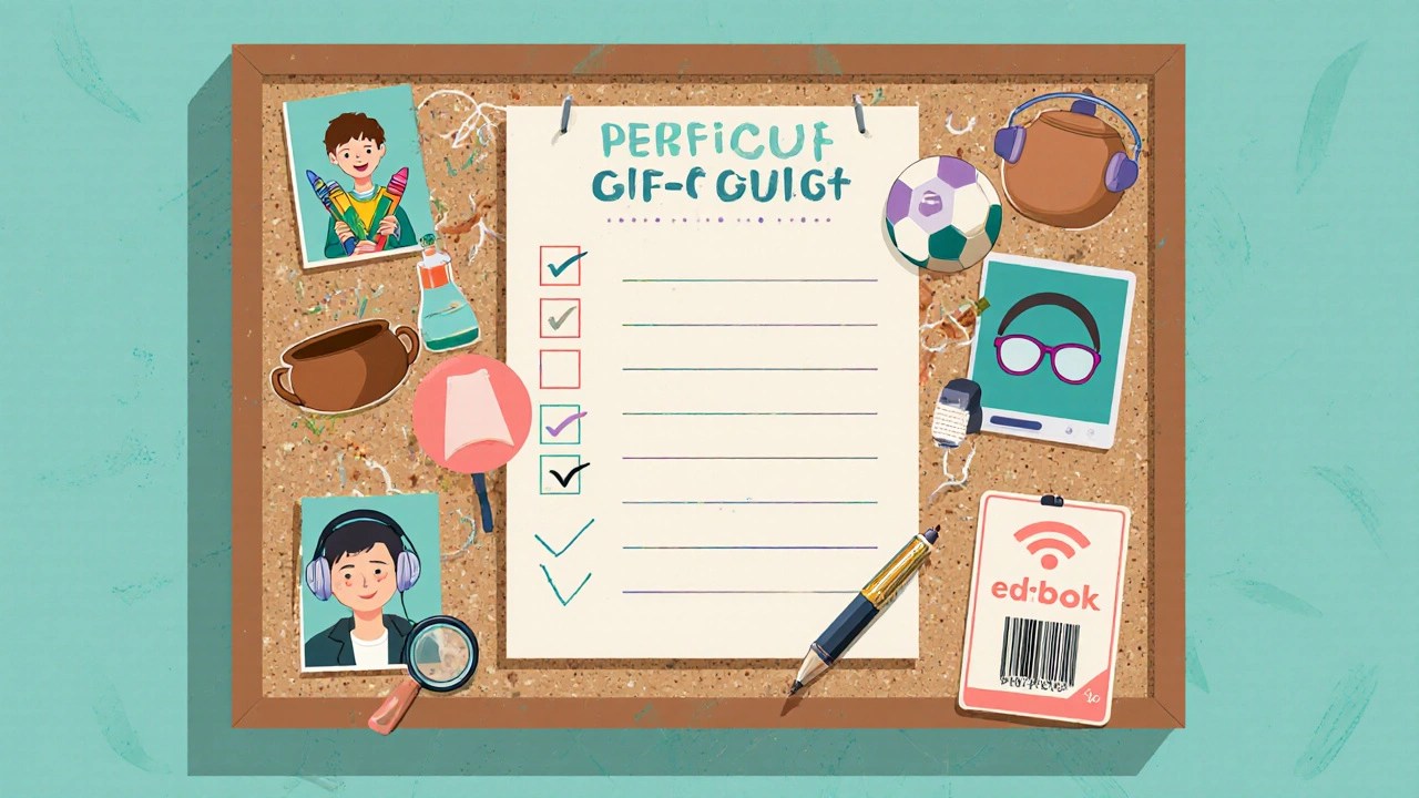 Иллюстрация чек‑листа выбора книги: возраст, интересы, форматы и аксессуары.