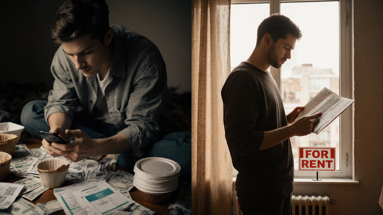 Сравнение: до и после — человек, перешедший от долгов к инвестициям в недвижимость.