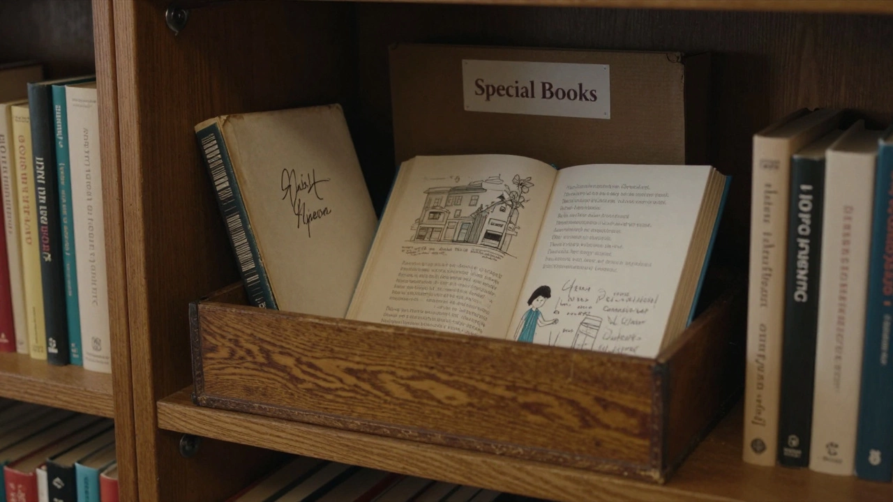 Отдельная коробка с особыми книгами: подарочная с автографом, сборник стихов и детская книга с рисунками.