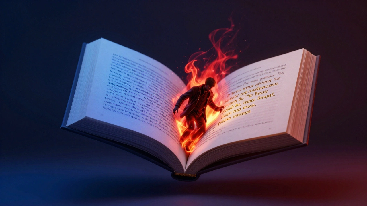 Открытая книга с разными страницами, каждая из которых отображает другой тип чтения — философия, детектив, поэзия.