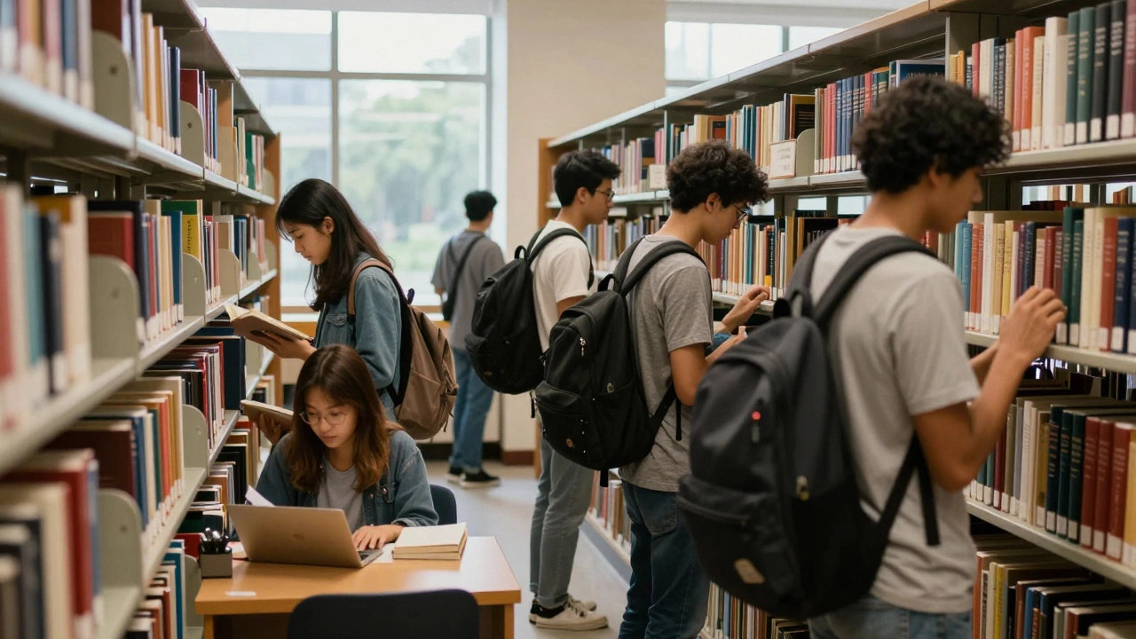 Студенты тайно уносят учебники из университетской библиотеки.