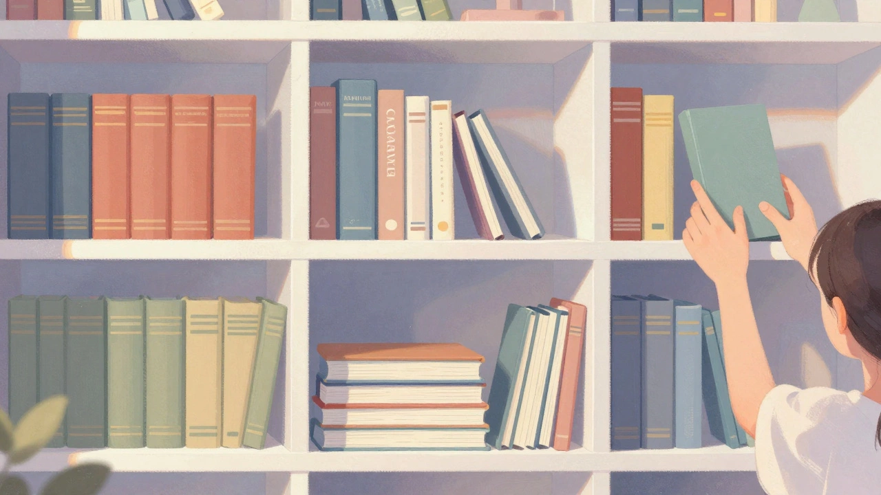 Три метода организации книг: по жанру, размеру и цвету, художественная иллюстрация.